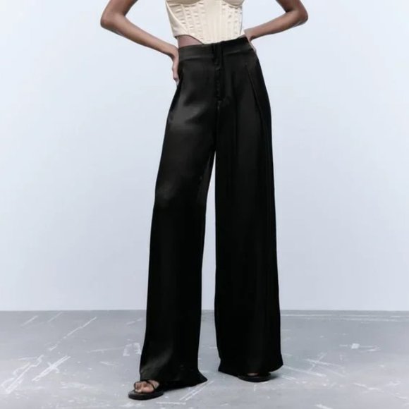 Zara Pants & Jumpsuits Nwt Zara Satin Effect Full Length Dart Pants